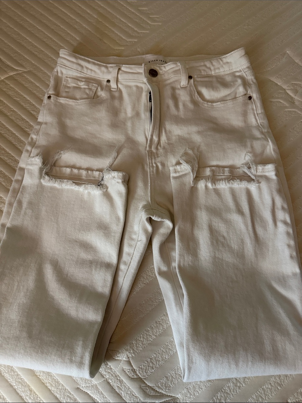 Risen Women's White Distressed High-Rise Jeans